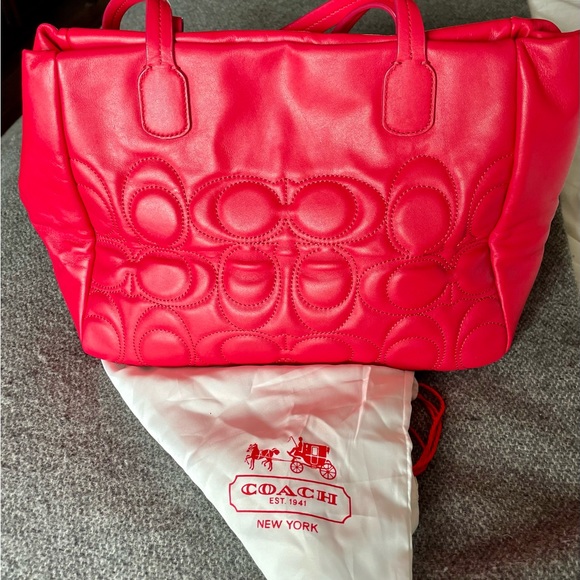 Coach Quilted Signature Pink Ruby Napa Leather - Picture 7 of 14